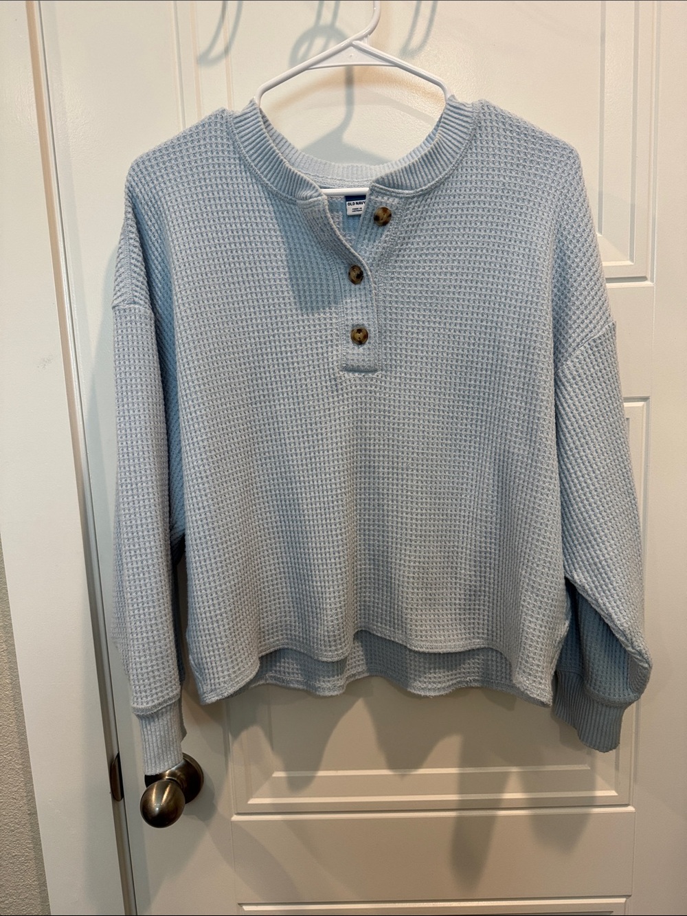 Old Navy Light Blue Waffle-Knit Henley Sweatshirt